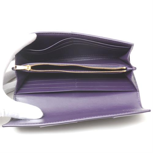 ボッテガヴェネタ 財布 レディース イントレチャート フラップロングウォレット ラムスキン バイオレット BOTTEGA VENETA 中古