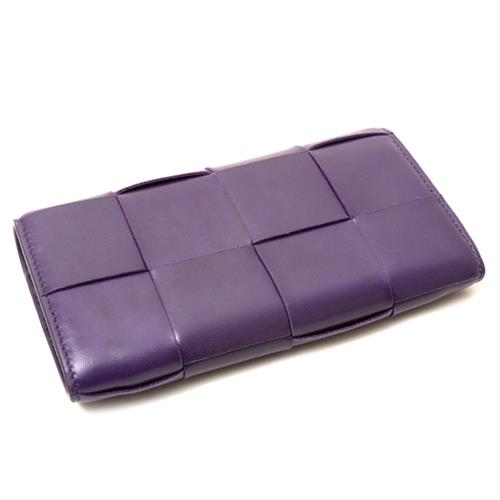 ボッテガヴェネタ 財布 レディース イントレチャート フラップロングウォレット ラムスキン バイオレット BOTTEGA VENETA 中古