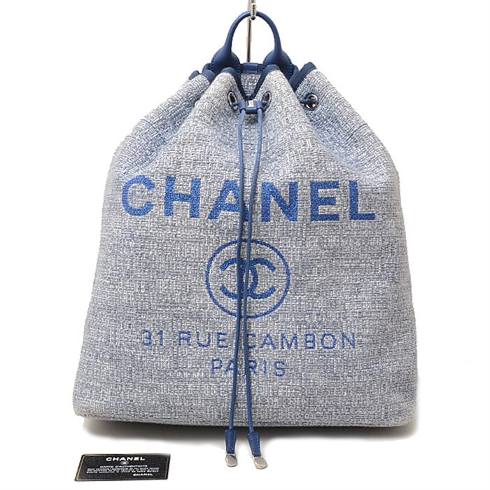 シャネル バッグ レディース ドーヴィル バックパック ココマーク 巾着型 キャンバス ブルー CHANEL 中古