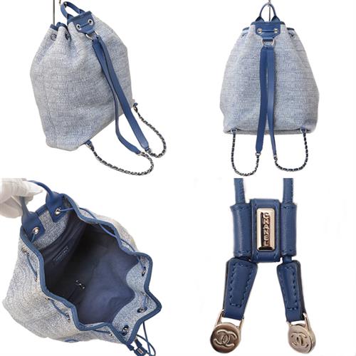 シャネル バッグ レディース ドーヴィル バックパック ココマーク 巾着型 キャンバス ブルー CHANEL 中古