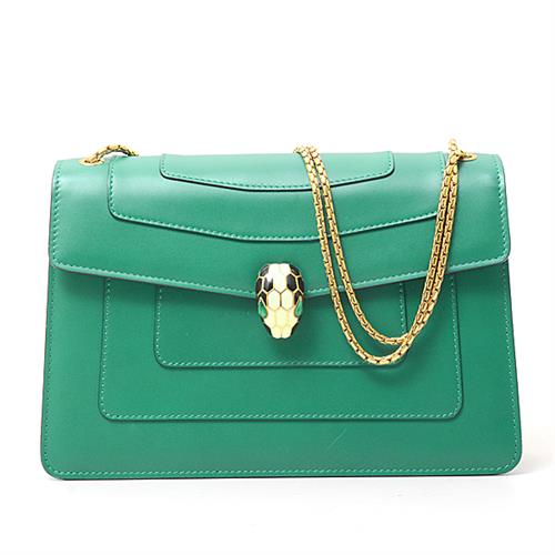 ブルガリ バッグ レディース チェーンショルダーバッグ セルペンティ レザー グリーン BVLGARI 中古