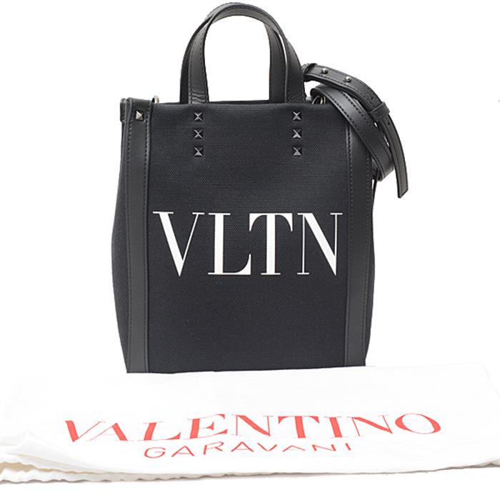 ヴァレンティノ バッグ メンズ レディース VLTNロゴ エコラボ 2WAYミニトート ショルダーバッグ キャンバス×レザー ブラック VALENTINO 2Y2B0B78PYY 中古
