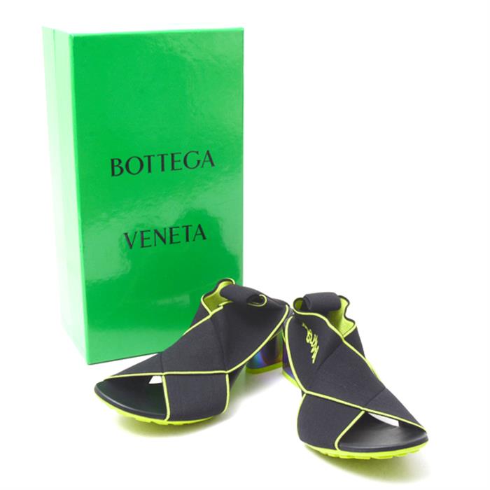 ボッテガヴェネタ シューズ レディース フレックスサンダル パンプス 36 1/2 ハーフ ブラック×ライムグリーン BOTTEGA VENETA 689993 中古