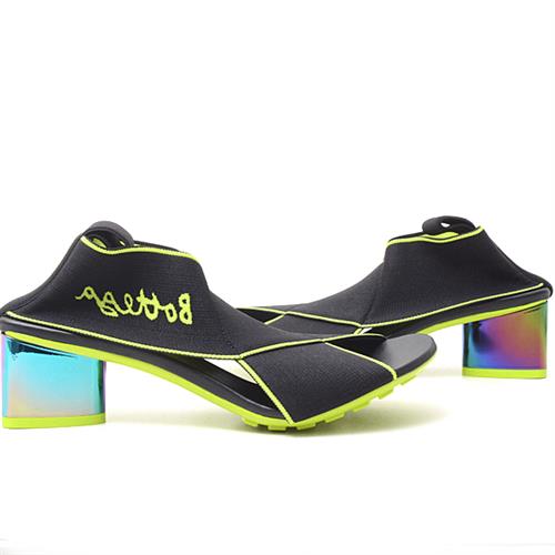 ボッテガヴェネタ シューズ レディース フレックスサンダル パンプス 36 1/2 ハーフ ブラック×ライムグリーン BOTTEGA VENETA 689993 中古