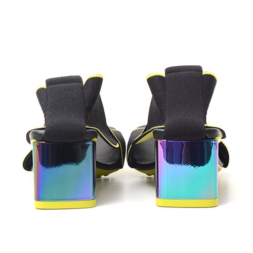 ボッテガヴェネタ シューズ レディース フレックスサンダル パンプス 36 1/2 ハーフ ブラック×ライムグリーン BOTTEGA VENETA 689993 中古