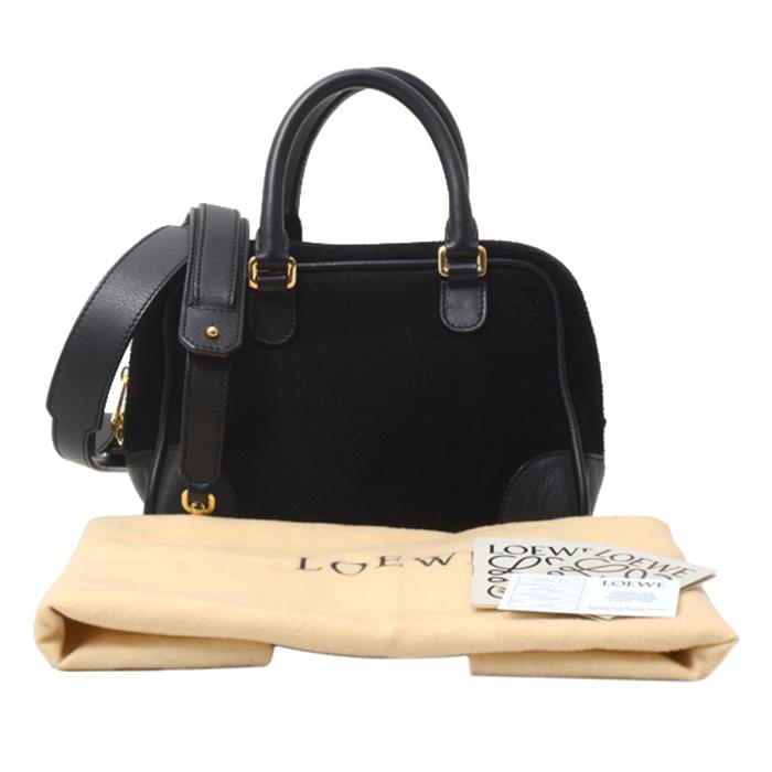 ロエベ バッグ レディース アマソナ75 スモール ショルダーバッグ ハンドバッグ 2WAY スエード×レザー ブラック LOEWE 301.61.L01 中古