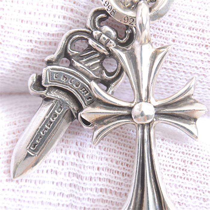 クロムハーツ ネックレス メンズ タイニーCHクロス ダガー チャーム ネックレス シルバー CHROME HEARTS SV925 中古