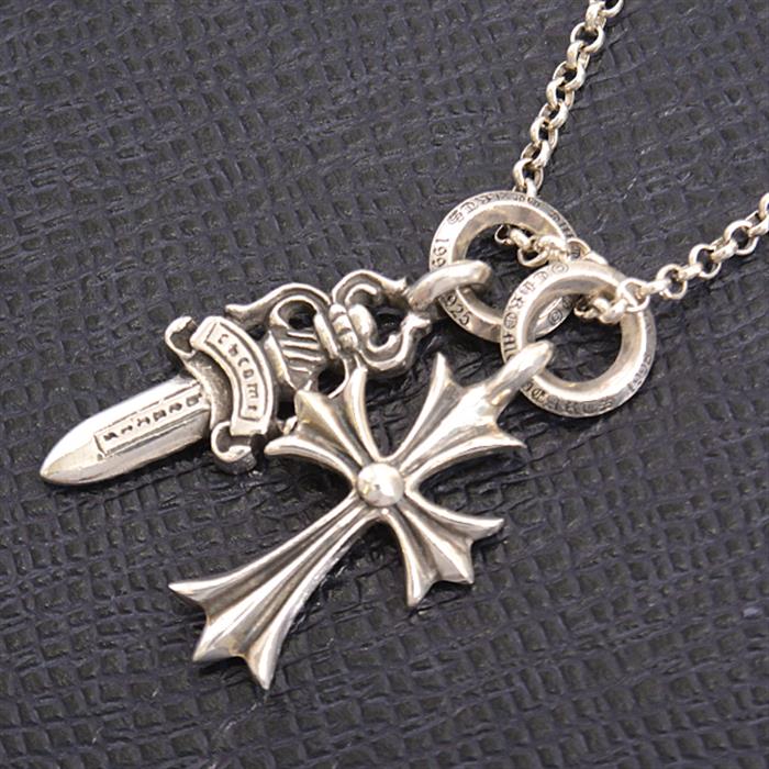 クロムハーツ ネックレス メンズ タイニーCHクロス ダガー チャーム ネックレス シルバー CHROME HEARTS SV925 中古