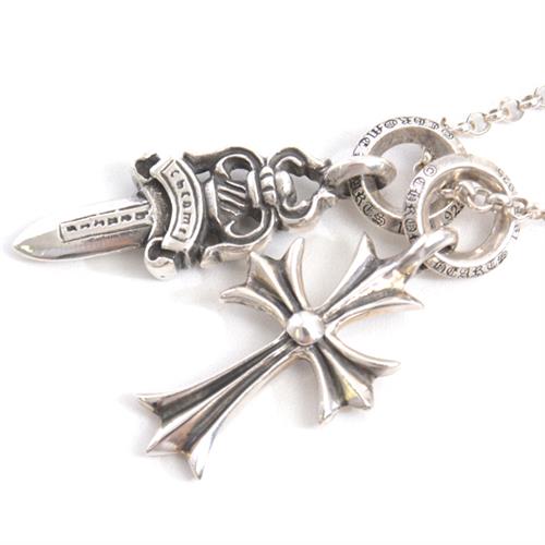 クロムハーツ ネックレス メンズ タイニーCHクロス ダガー チャーム ネックレス シルバー CHROME HEARTS SV925 中古