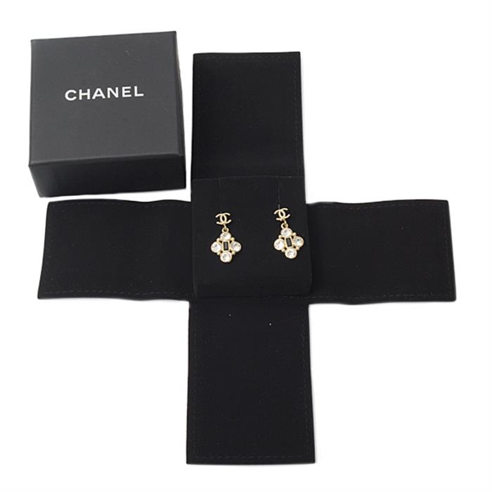 シャネル ピアス レディース ココマークピアス 真鍮 ラインストーン×ブラックストーン ゴールド CHANEL 中古