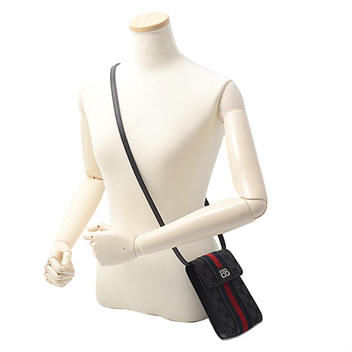 バレンシアガ バッグ レディース キャンバス×レザー GUCCIコラボ ハッカープロジェクト ハッカーフォンバッグ ミニ ショルダーバッグ ブラック BALENCIAGA 中古