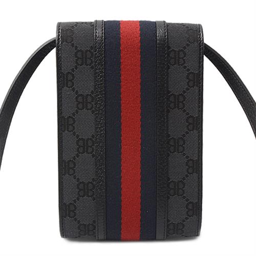 バレンシアガ バッグ レディース キャンバス×レザー GUCCIコラボ ハッカープロジェクト ハッカーフォンバッグ ミニ ショルダーバッグ ブラック BALENCIAGA 中古