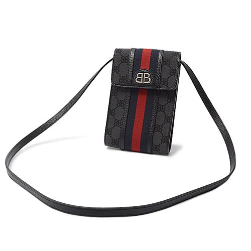 バレンシアガ バッグ レディース キャンバス×レザー GUCCIコラボ ハッカープロジェクト ハッカーフォンバッグ ミニ ショルダーバッグ ブラック BALENCIAGA 中古