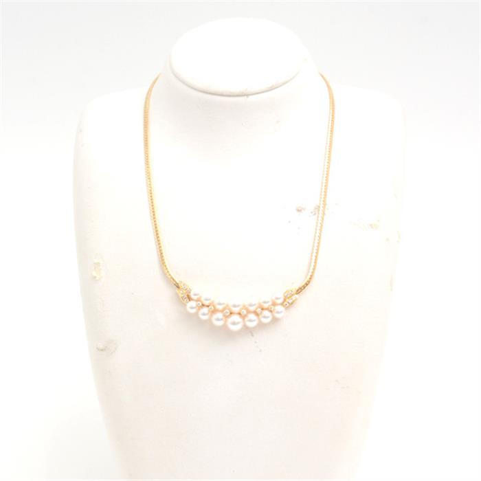 ミキモト ネックレス レディース 14P パール ダイヤモンド ネックレス 5.2mm～7.8mm珠 イエローゴールド MIKIMOTO K18 中古