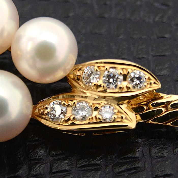 ミキモト ネックレス レディース 14P パール ダイヤモンド ネックレス 5.2mm～7.8mm珠 イエローゴールド MIKIMOTO K18 中古