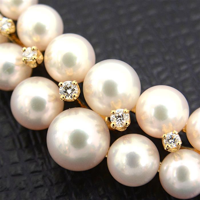 ミキモト ネックレス レディース 14P パール ダイヤモンド ネックレス 5.2mm～7.8mm珠 イエローゴールド MIKIMOTO K18 中古