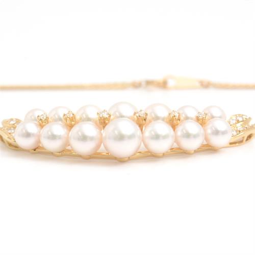 ミキモト ネックレス レディース 14P パール ダイヤモンド ネックレス 5.2mm～7.8mm珠 イエローゴールド MIKIMOTO K18 中古
