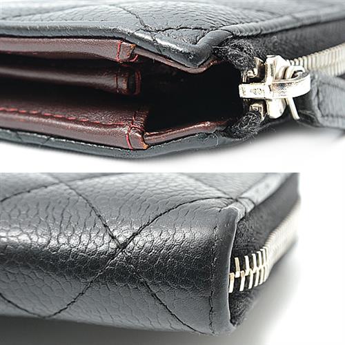 シャネル 財布 レディース タイムレスクラシック マトラッセ L字ファスナー長財布  キャビアスキン ブラック CHANEL A68778 中古