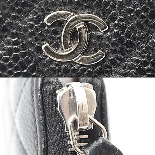 シャネル 財布 レディース タイムレスクラシック マトラッセ L字ファスナー長財布  キャビアスキン ブラック CHANEL A68778 中古