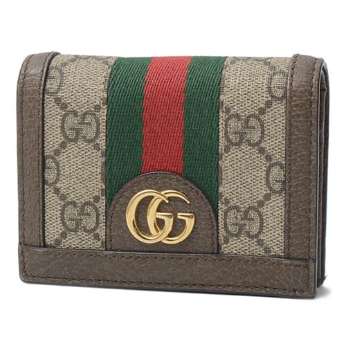 グッチ 財布 レディース オフディア ウェブ 二つ折り財布 ミニウォレット GGスプリーム キャンバス ベージュ GUCCI 523155 中古