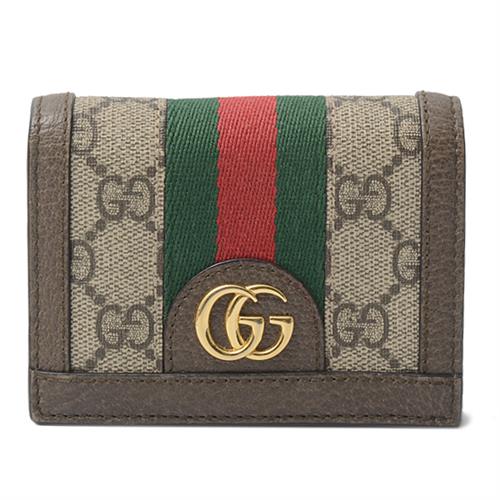 グッチ 財布 レディース オフディア ウェブ 二つ折り財布 ミニウォレット GGスプリーム キャンバス ベージュ GUCCI 523155 中古