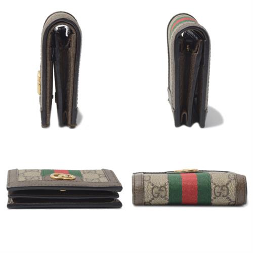 グッチ 財布 レディース オフディア ウェブ 二つ折り財布 ミニウォレット GGスプリーム キャンバス ベージュ GUCCI 523155 中古