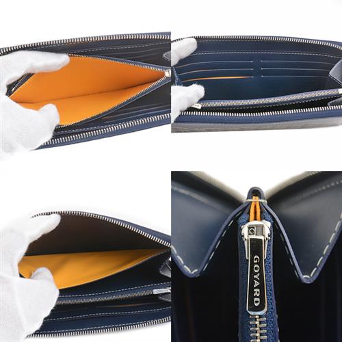 ゴヤール 財布 メンズ レディース マティニョン GM ウォレット ヘリンボーン ラウンドファスナー長財布 PVC ネイビー GOYARD 中古