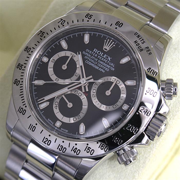 ロレックス 時計 メンズ デイトナ ブラック文字盤 自動巻き ランダム ステンレス ROLEX 116520 SS 中古