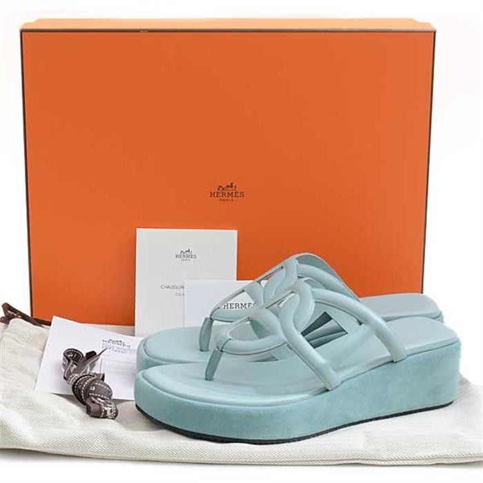 エルメス 靴 レディース サンダル ジプシー サイズ39 24.5cm ヴェール・ドー 水色 ナッパレザー HERMES 未使用展示品