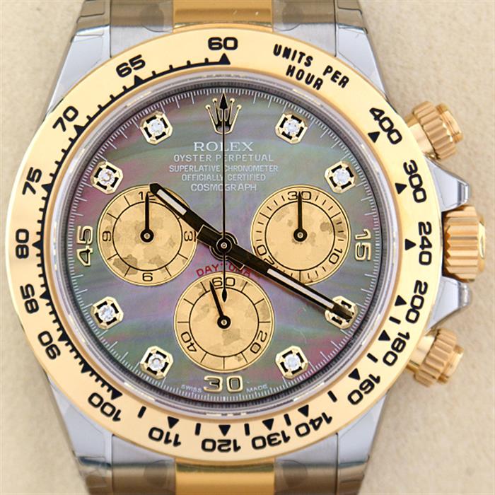 ロレックス 時計 メンズ コスモグラフ デイトナ ランダム コンビ 8ポイント ダイヤモンド ブラックシェル文字盤 自動巻 ROLEX SS×YG 116503NG 中古
