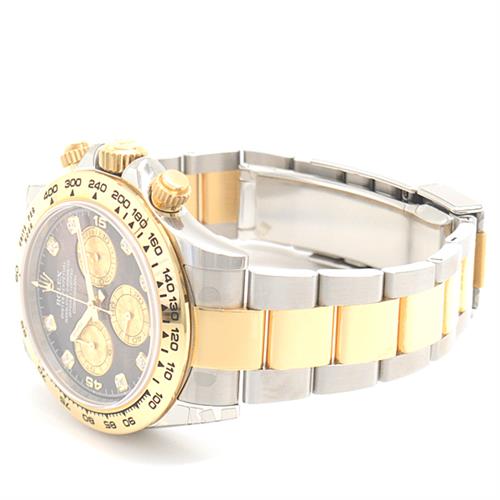 ロレックス 時計 メンズ コスモグラフ デイトナ ランダム コンビ 8ポイント ダイヤモンド ブラックシェル文字盤 自動巻 ROLEX SS×YG 116503NG 中古