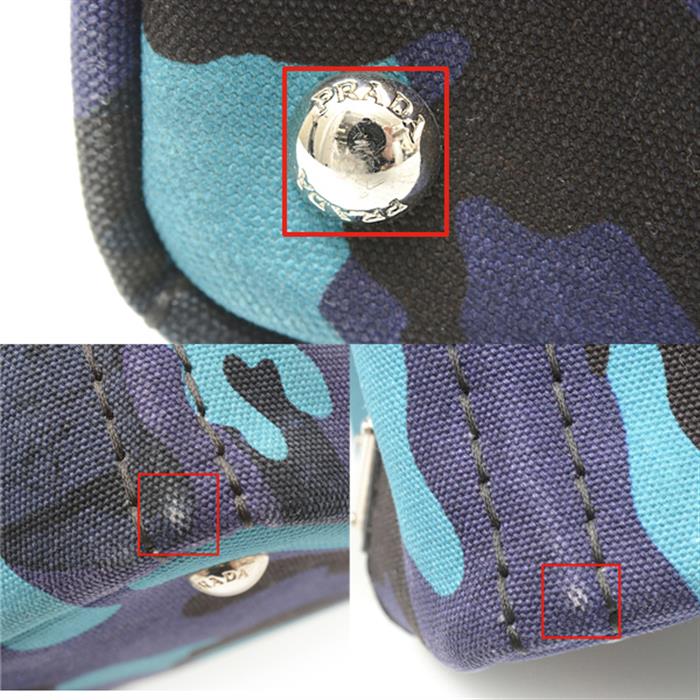 プラダ バッグ レディース カナパ トートバッグ ショルダーバッグ 2WAY カモフラージュ ネイビー ブルーグリーン PRADA 中古