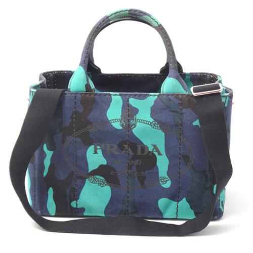 プラダ バッグ レディース カナパ トートバッグ ショルダーバッグ 2WAY カモフラージュ ネイビー ブルーグリーン PRADA 中古