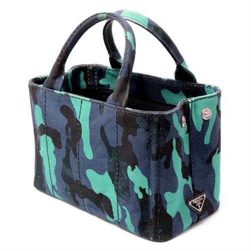 プラダ バッグ レディース カナパ トートバッグ ショルダーバッグ 2WAY カモフラージュ ネイビー ブルーグリーン PRADA 中古