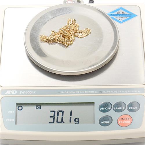 喜平 ネックレス K18 6面カット ダブル 30g 50cm 造幣局検定刻印入 メンズ レディース チェーン イエローゴールド YG 中古