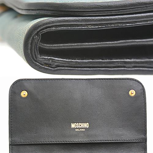 モスキーノ 財布 レディース デニム調 ジュエリー柄 お財布ポシェット ウォレットショルダー カーフ ライトブルー MOSCHINO 中古