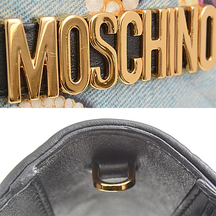 モスキーノ 財布 レディース デニム調 ジュエリー柄 お財布ポシェット ウォレットショルダー カーフ ライトブルー MOSCHINO 中古