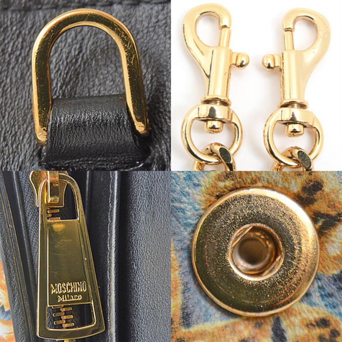 モスキーノ 財布 レディース デニム調 ジュエリー柄 お財布ポシェット ウォレットショルダー カーフ ライトブルー MOSCHINO 中古