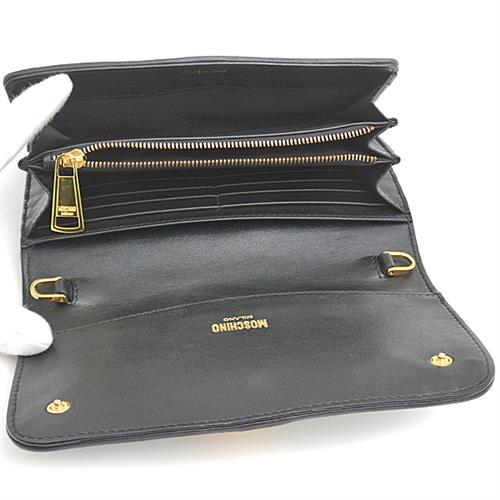 モスキーノ 財布 レディース デニム調 ジュエリー柄 お財布ポシェット ウォレットショルダー カーフ ライトブルー MOSCHINO 中古