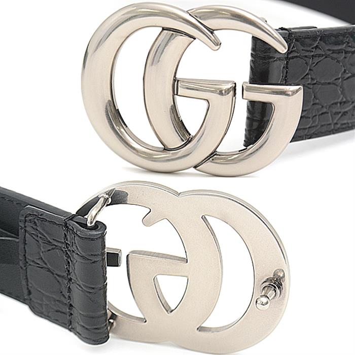 グッチ 服飾小物 メンズ ダブルGバックル クロコ型押しレザーベルト サイズ105/42 カーフ ブラック GUCCI 409417 中古