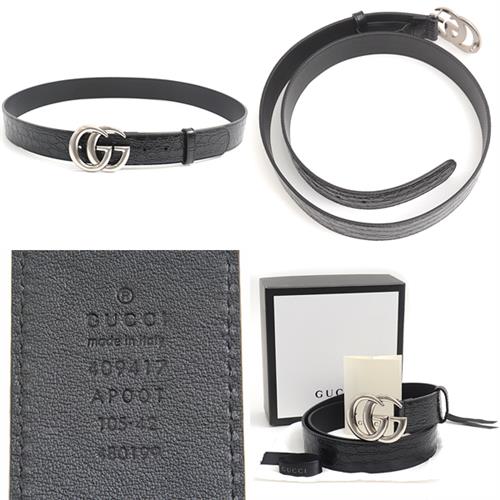 グッチ 服飾小物 メンズ ダブルGバックル クロコ型押しレザーベルト サイズ105/42 カーフ ブラック GUCCI 409417 中古