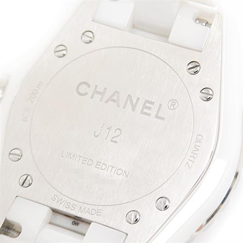 シャネル 時計 レディース J12 ブル―ライト 電池式 ホワイト文字盤 限定2000本 CE CHANEL H3826 中古