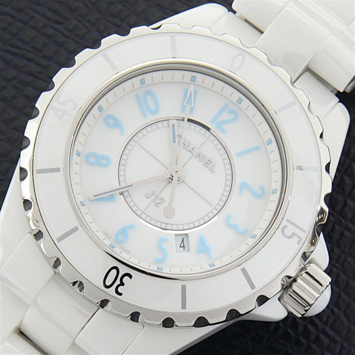 シャネル 時計 レディース J12 ブル―ライト 電池式 ホワイト文字盤 限定2000本 CE CHANEL H3826 中古