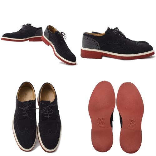 ルイヴィトン 靴 メンズ ウイングチップ ドレスシューズ サイズ8 1/2 日本サイズ27cm スエード ブラック Louis Vuitton 中古