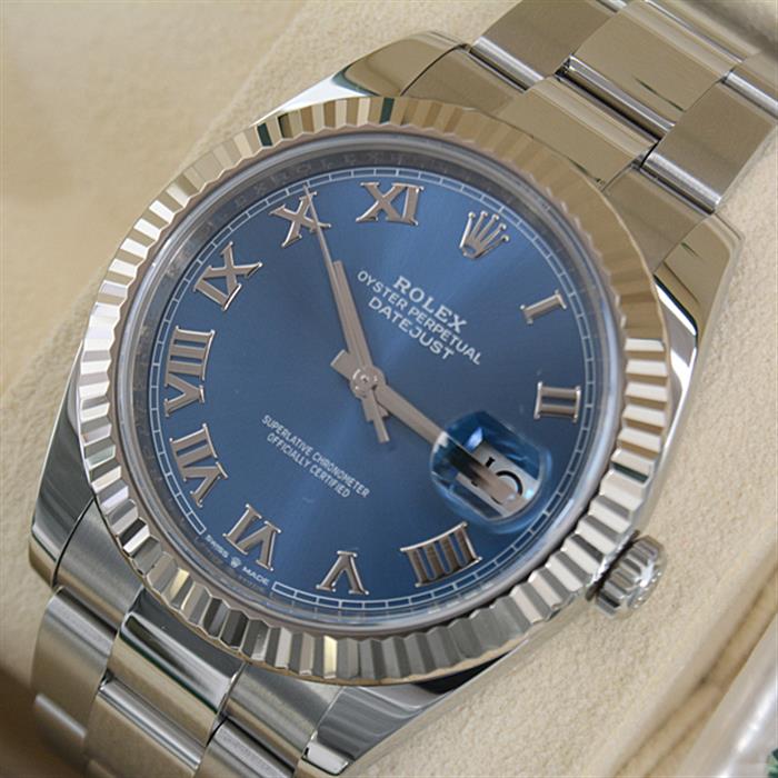 ロレックス 時計 メンズ デイトジャスト アズーロブルー文字盤 ローマ数字 自動巻き ランダム ステンレス ROLEX SS×750WG 中古