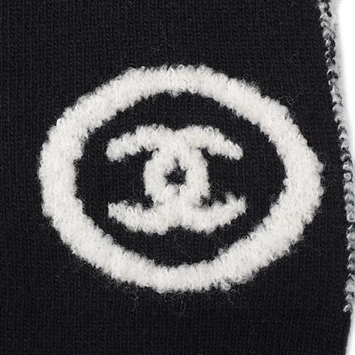 シャネル 服飾小物 レディース ロゴ マフラー 羊毛×ナイロン×カシミヤ ブラック×ホワイト CHANEL 中古