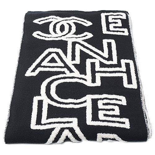 シャネル 服飾小物 レディース ロゴ マフラー 羊毛×ナイロン×カシミヤ ブラック×ホワイト CHANEL 中古