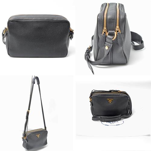 プラダ バッグ レディース ヴィッテロダイノ ショルダーバッグ ダブルファスナー ダブルジップ ブラック PRADA 1BH079 中古