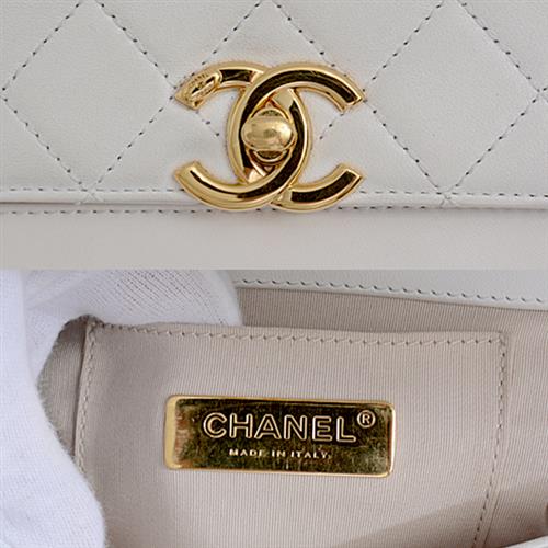シャネル バッグ レディース マトラッセ ココマーク チェーン ショルダーバッグ ハンドバッグ 2WAY カーフレザー ホワイト×ベージュ CHANEL 中古