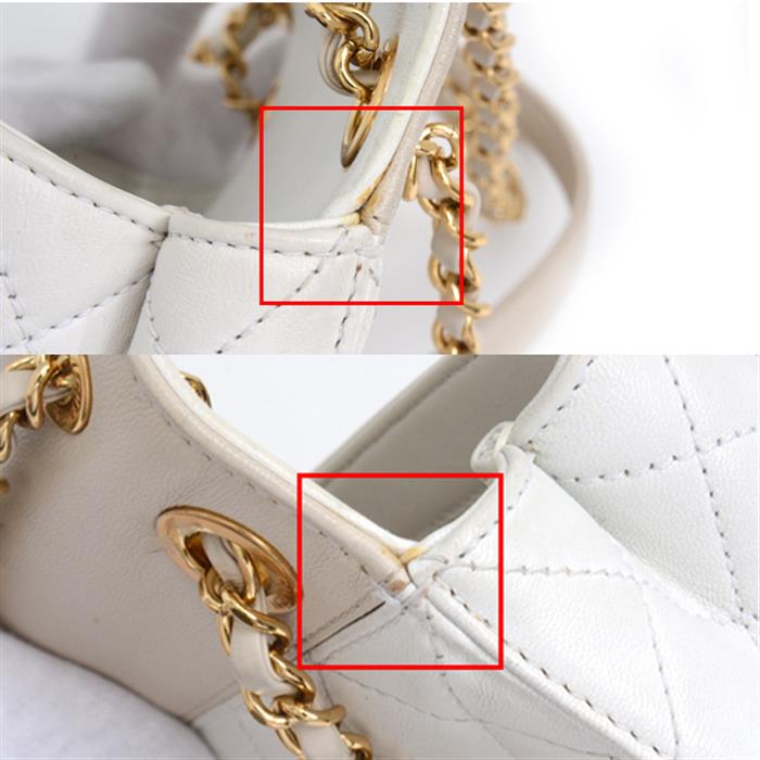 シャネル バッグ レディース マトラッセ ココマーク チェーン ショルダーバッグ ハンドバッグ 2WAY カーフレザー ホワイト×ベージュ CHANEL 中古